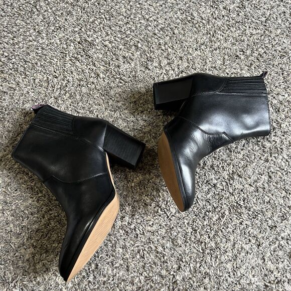 Boden Western Ankle Boots Black Leather Block Heel Pointed Toe Size 39 US 8 NEW - Picture 5 of 8